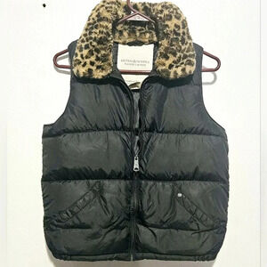 Ralph Lauren Denim & Supply Down Small Vest Leopard Faux Fur Black
